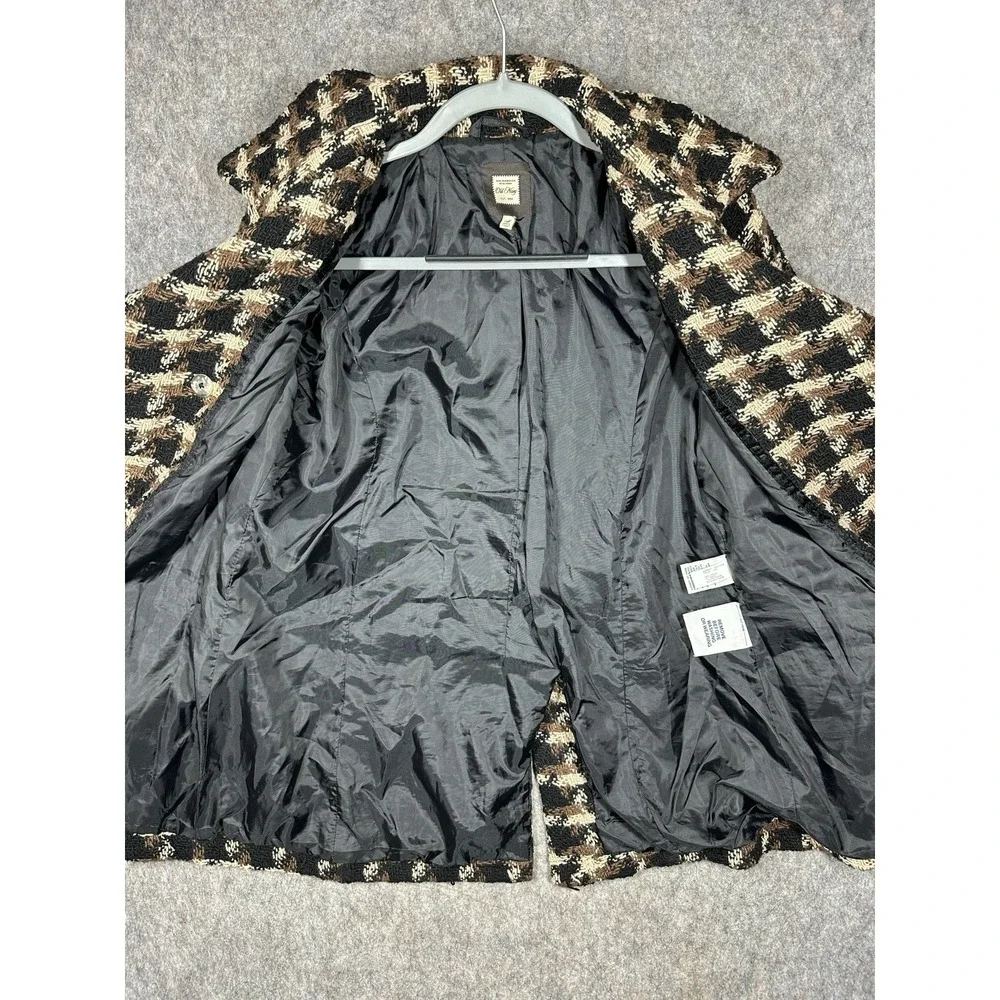 Old Navy Vintage Wool Blend Plaid Pea Coat Womens Medium Brown Double Breasted